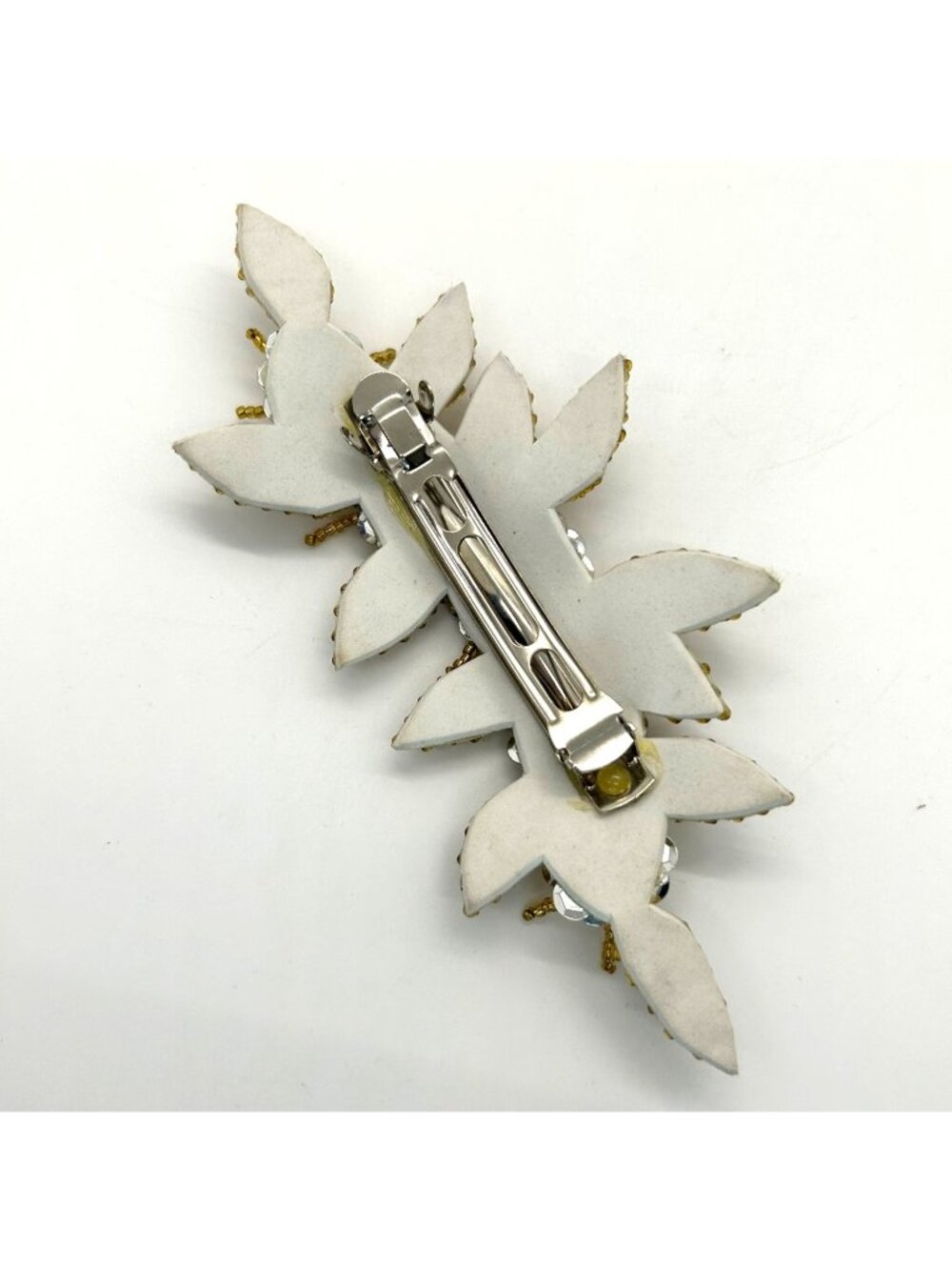 Floral Hair Barrette Gold-Tone Beaded Silvertone Sequin 6" Bridal Prom Formal - Picture 9 of 10